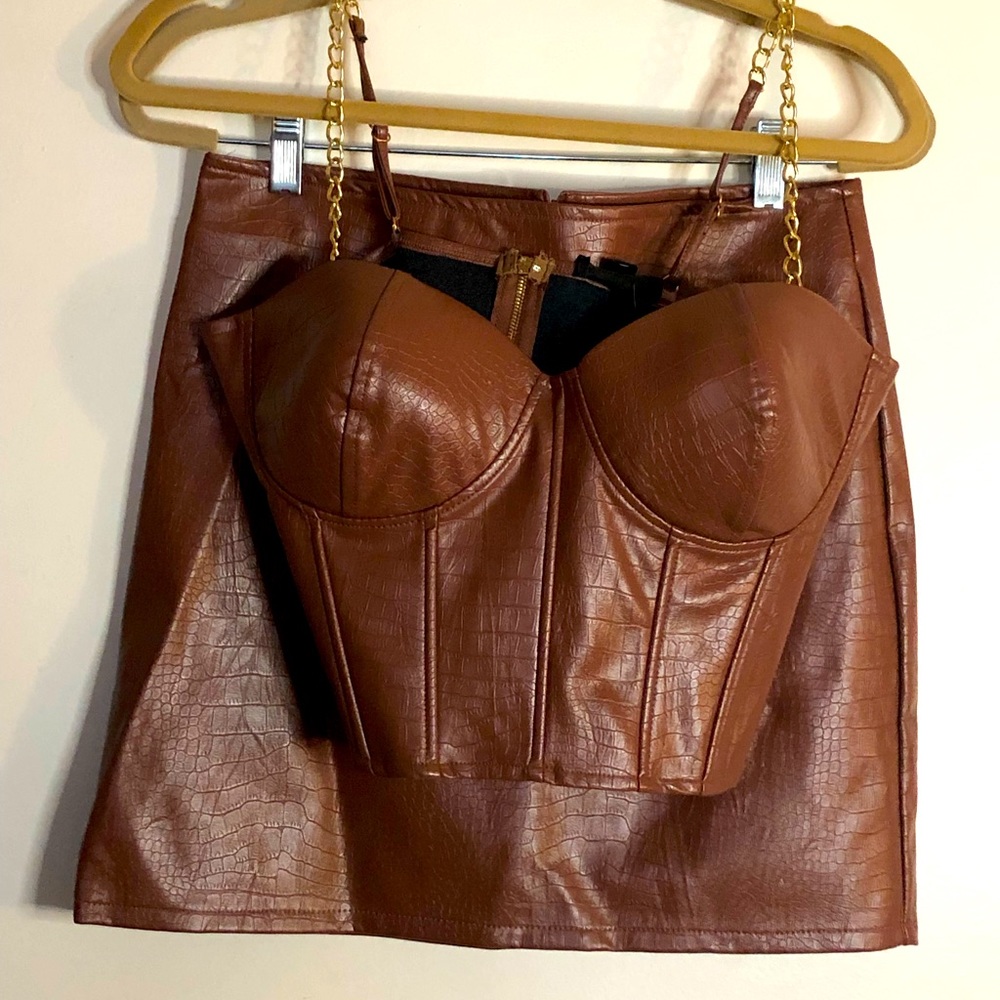 Cute and sexy outfit, brown faux leather